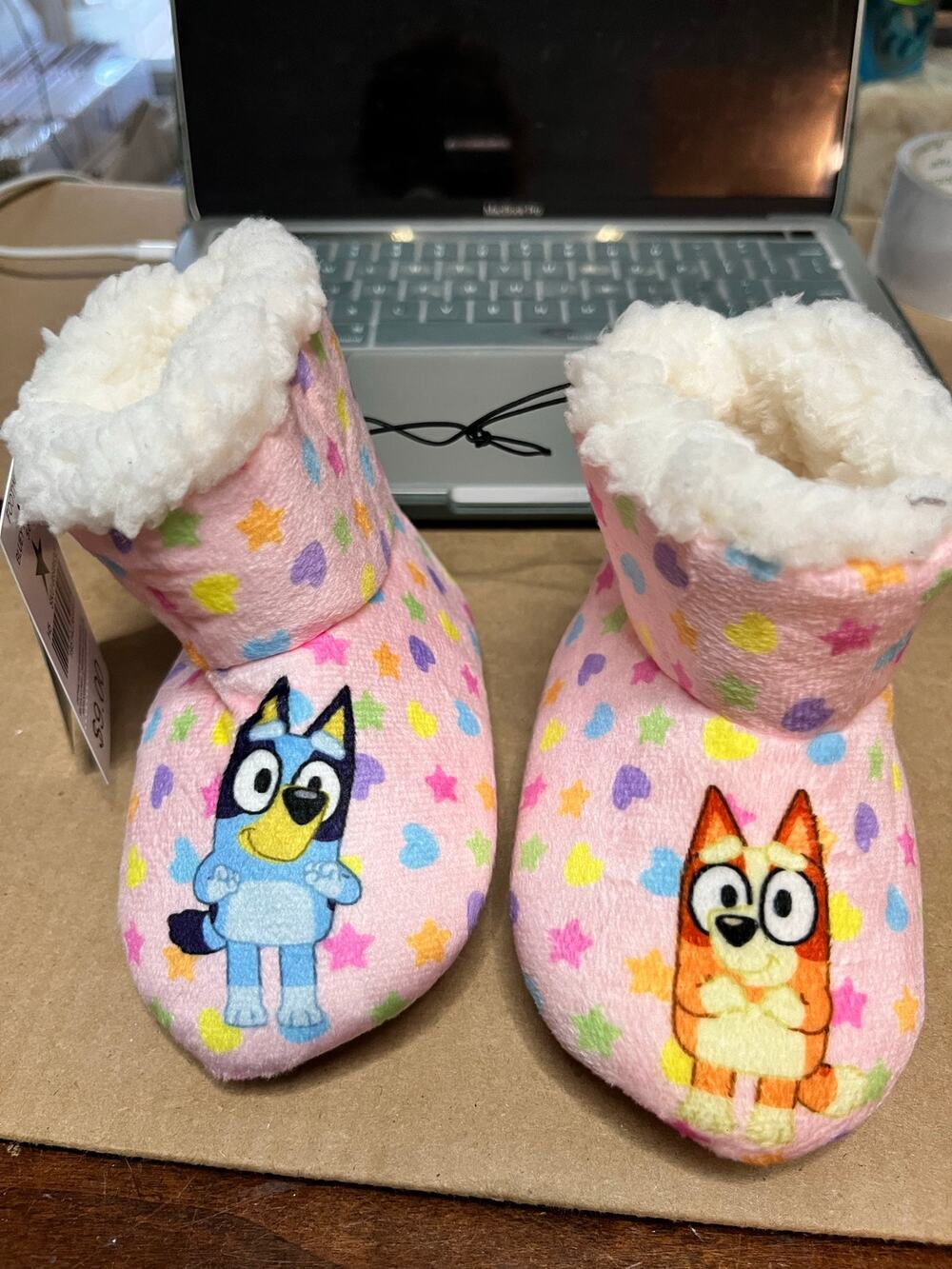 Bluey and Bingo Toddler Bootee Slippers Pink Stars Hearts Size 5/6 NWT